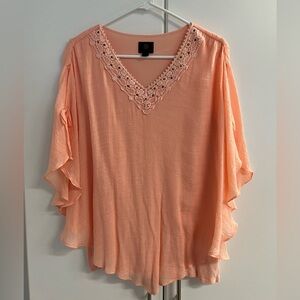 JM Collection Orange Flutter Sleeve Ruffled Blouse Sz XL